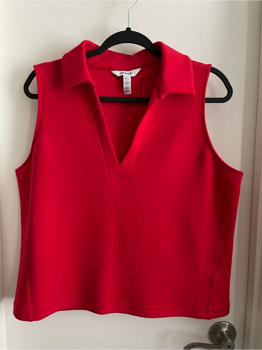 SPANX Bright Red Sleeveless V-Neck Polo Tank